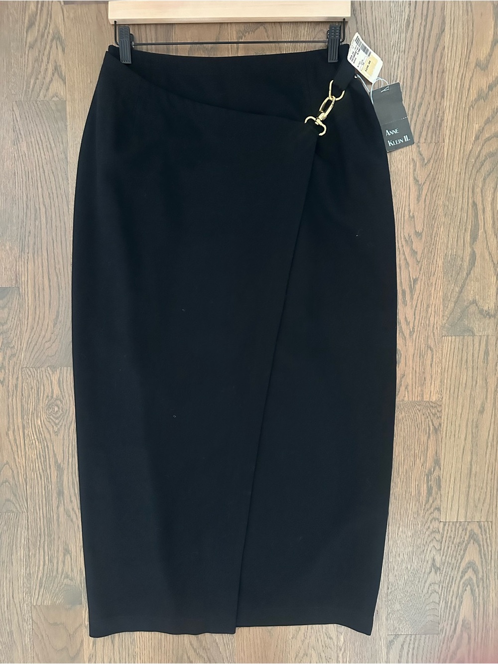NWT Vintage Deadstock Anne Klein Wool Faux Wrap Pencil Midi Skirt Black Size 10